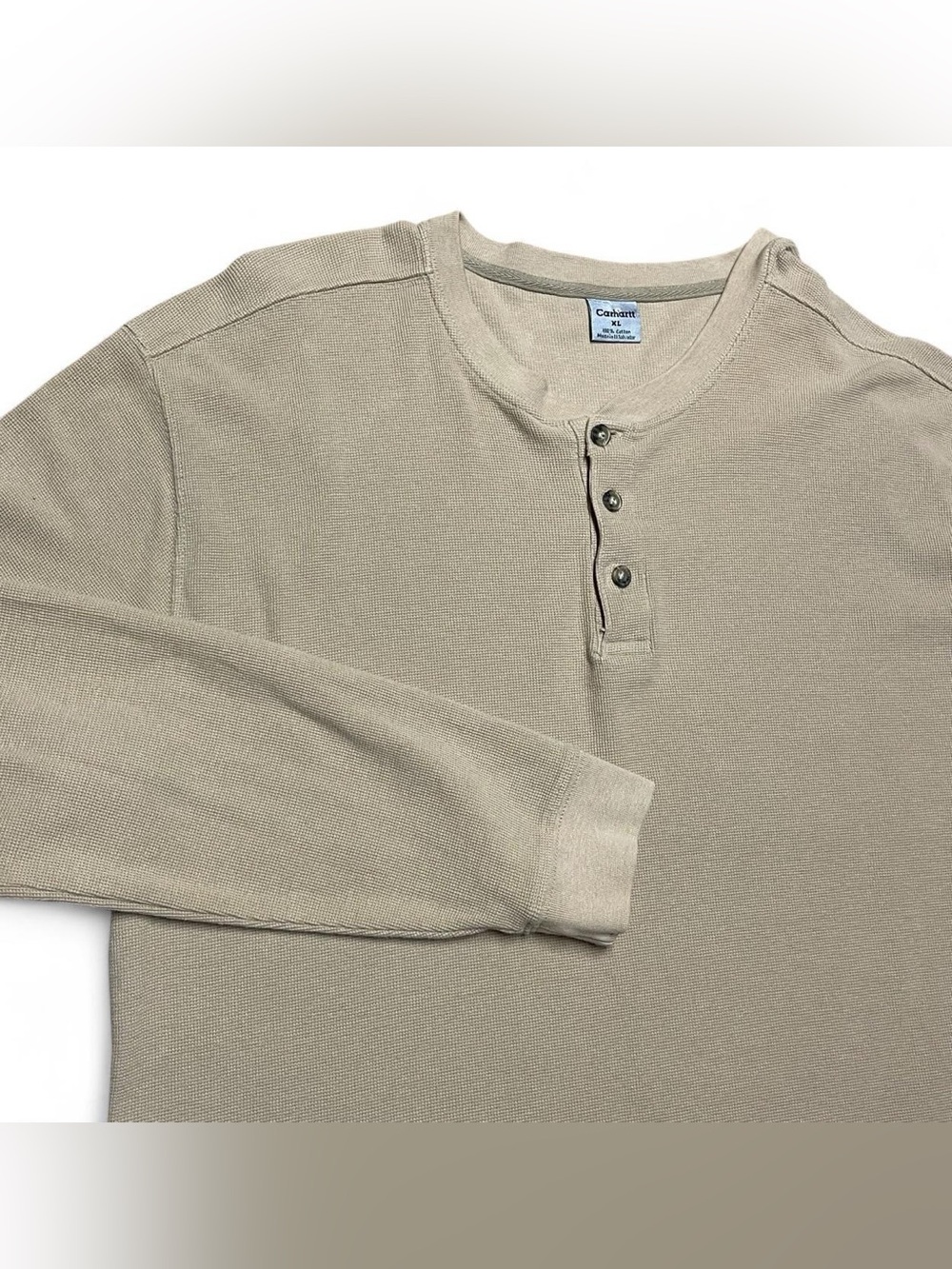 Vintage Carhartt Waffle Knit Henley Thermal Shirt Mens XL Tan Long Sleeve